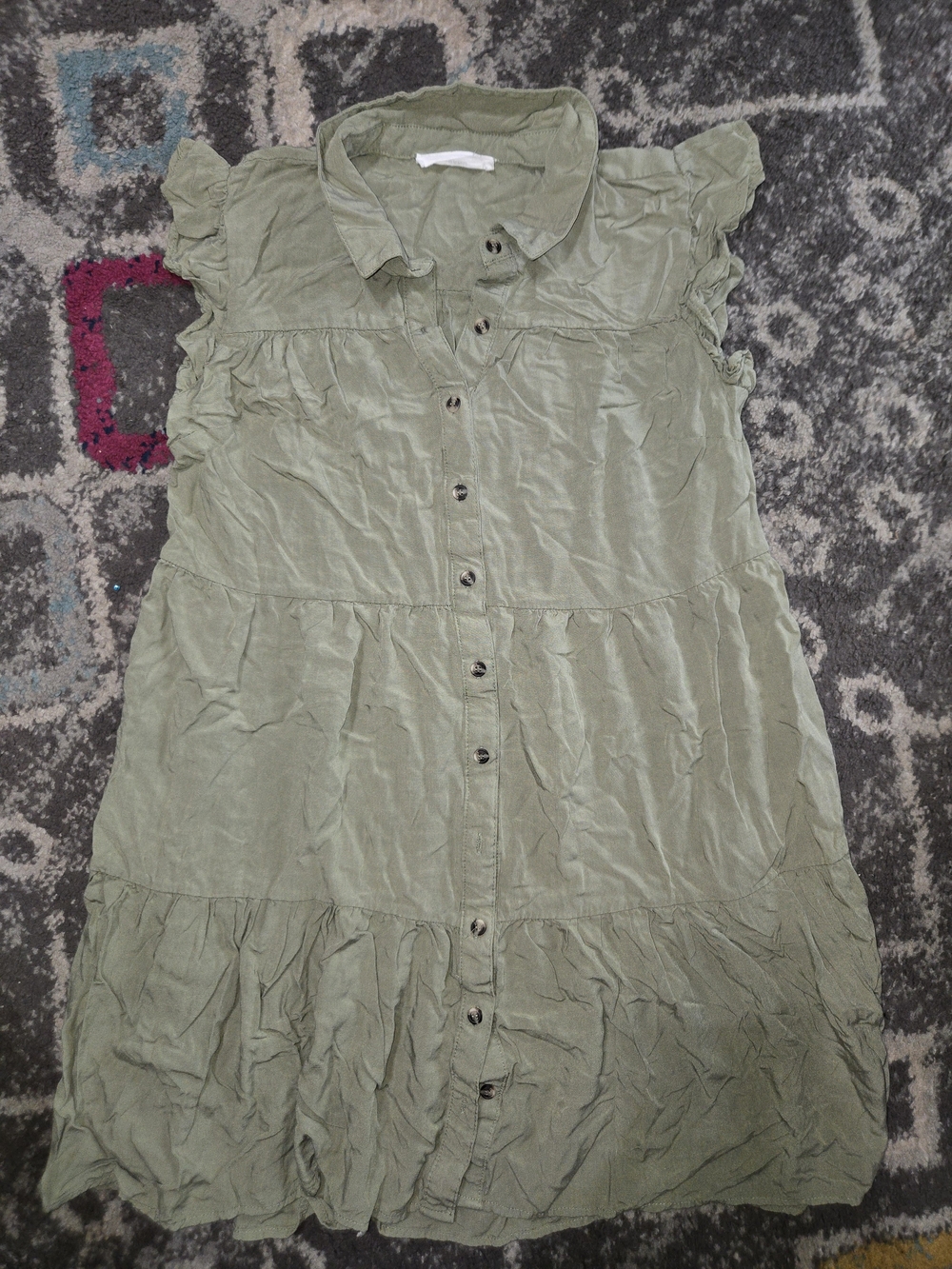 LUCKY BRAND Flutter Sleeve Tiered Shirtdress In Oil Green Womens Size Medium